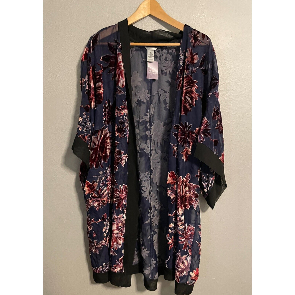 Catherines Womens Kimono Size 3X Floral Velvet Burnout Romantic Fairy Boho NWT